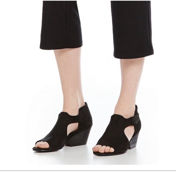 Eileen Fisher Iris Black Suede Heeled Sandals - Picture 1 of 5